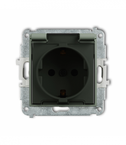 MINI Gniazdo bryzgoszczelne z uziemieniem SCHUKO 2P+Z (klapka dymna, przesłony torów prądowych), szałwiowy Karlik 61MGPB-1sdp