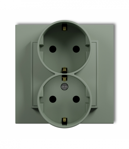 MINI Gniazdo podwójne z uziemieniem SCHUKO 2x(2P+Z) (przesłony torów prądowych), szałwiowy Karlik 61MGP-2sp