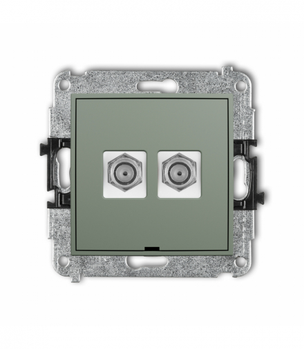 MINI Gniazdo antenowe podwójne typu F (SAT) niklowany, bez pola opisowego, szałwiowy Karlik 61MGFBO-2