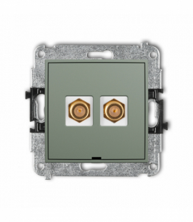 MINI Gniazdo antenowe podwójne typu F (SAT) pozłacany, bez pola opisowego, szałwiowy Karlik 61MGFBO-2.1