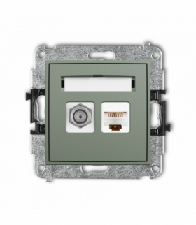 MINI Gniazdo antenowe typu F (SAT) + komputerowe 1xRJ45, kat. 5e, 8-stykowy, szałwiowy Karlik 61MGFK-1