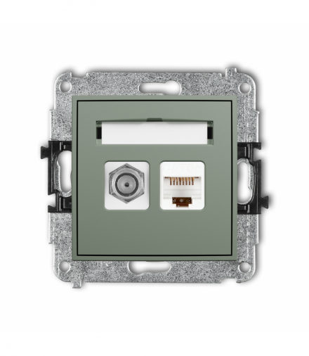 MINI Gniazdo antenowe typu F (SAT) + komputerowe 1xRJ45, kat. 5e, 8-stykowy, szałwiowy Karlik 61MGFK-1