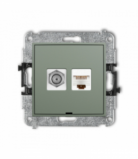 MINI Gniazdo antenowe typu F (SAT) + komputerowe 1xRJ45, kat. 5e, 8-stykowy, bez pola opisowego, szałwiowy Karlik 61MGFKBO-1