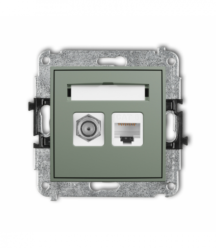 MINI Gniazdo antenowe typu F (SAT) + komputerowe 1xRJ45, kat. 6, 8-stykowy, szałwiowy Karlik 61MGFK-3