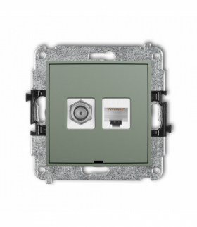 MINI Gniazdo antenowe typu F (SAT) + komputerowe 1xRJ45, kat. 6, 8-stykowy, bez pola opisowego, szałwiowy Karlik 61MGFKBO-3