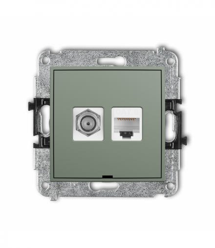 MINI Gniazdo antenowe typu F (SAT) + komputerowe 1xRJ45, kat. 6, 8-stykowy, bez pola opisowego, szałwiowy Karlik 61MGFKBO-3