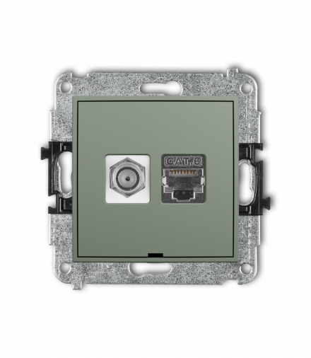 MINI Gniazdo antenowe typu F (SAT) + komputerowe 1xRJ45, kat. 6 ekranowany, 8-stykowy, bez pola opisowego, szałwiowy Karlik 61MGFKBO-5