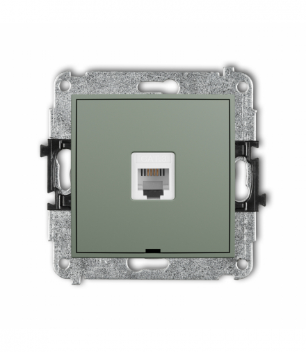 MINI Gniazdo telefoniczne pojedyncze 1xRJ11, 4-stykowy, beznarzędziowe, bez pola opisowego, szałwiowy Karlik 61MGTBO-1