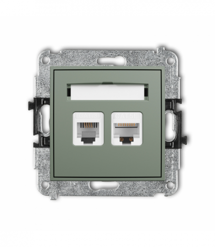 MINI Gniazdo telefoniczne pojedyncze 1xRJ11 + komputerowe 1xRJ45, kat. 5e, 8-stykowy, beznarzędziowe, szałwiowy Karlik 61MGTK