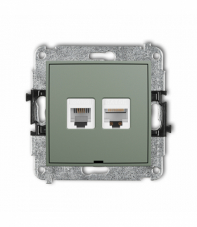 MINI Gniazdo telefoniczne pojedyncze 1xRJ11 + komputerowe 1xRJ45, kat. 5e, 8-stykowy, beznarzędziowe, bez pola opisowego, szałwiowy Karlik 61MGTKBO