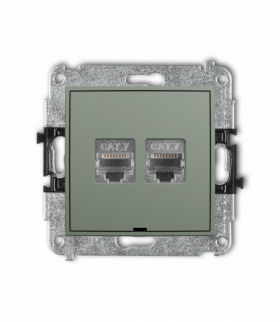 MINI Gniazdo komputerowe podwójne 2xRJ45, kat. 7, ekranowany, 8-stykowy, bez pola opisowego, szałwiowy Karlik 61MGKBO-10