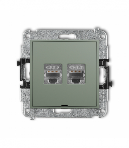 MINI Gniazdo komputerowe podwójne 2xRJ45, kat. 7, ekranowany, 8-stykowy, bez pola opisowego, szałwiowy Karlik 61MGKBO-10