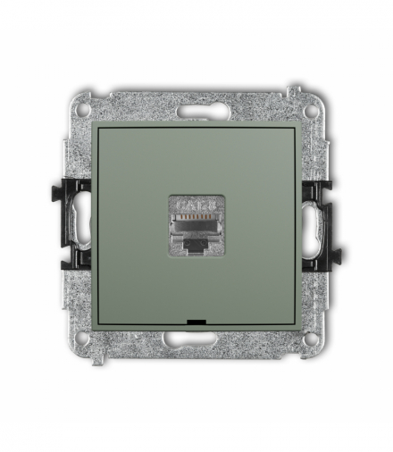 MINI Gniazdo komputerowe pojedyncze 1xRJ45, kat. 8, ekranowany, 8-stykowy, bez pola opisowego, szałwiowy Karlik 61MGKBO-11