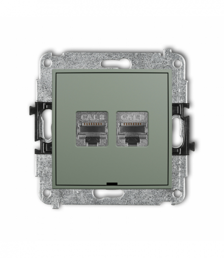 MINI Gniazdo komputerowe podwójne 2xRJ45, kat. 8, ekranowany, 8-stykowy, bez pola opisowego, szałwiowy Karlik 61MGKBO-12