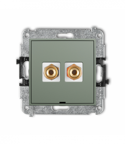 MINI Gniazdo głośnikowe pojedyncze, bez pola opisowego (typu banan - czerwony i czarny, pozłacany, 4 mm2, skręcany), szałwiowy Karlik 61MGGBO-4