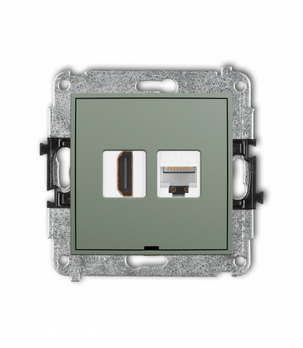 MINI Gniazdo HDMI 2.0, 4K + gniazda komp. poj. 1xRJ45, kat. 5e, 8-stykowy, bez pola opisowego, szałwiowy Karlik 61MGHKBO