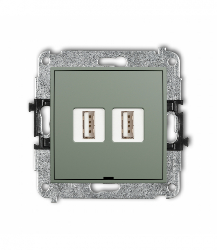 MINI Gniazdo podwójne 2xUSB A-A 2.0, bez pola opisowego, szałwiowy Karlik 61MGUSBBO-2