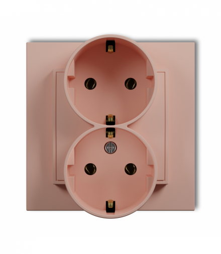 MINI Gniazdo podwójne z uziemieniem SCHUKO 2x(2P+Z) (bez przesłon torów prądowych), Łososiowy Karlik 62MGP-2s
