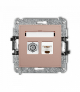 MINI Gniazdo antenowe typu F (SAT) + komputerowe 1xRJ45, kat. 5e, 8-stykowy, Łososiowy Karlik 62MGFK-1