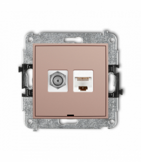 MINI Gniazdo antenowe typu F (SAT) + komputerowe 1xRJ45, kat. 5e, 8-stykowy, bez pola opisowego, Łososiowy Karlik 62MGFKBO-1