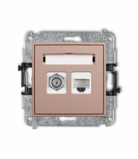 MINI Gniazdo antenowe typu F (SAT) + komputerowe 1xRJ45, kat. 6, 8-stykowy, Łososiowy Karlik 62MGFK-3