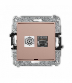 MINI Gniazdo antenowe typu F (SAT) + komputerowe 1xRJ45, kat. 6 ekranowany, 8-stykowy, bez pola opisowego, Łososiowy Karlik 62MGFKBO-5