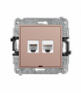 MINI Gniazdo telefoniczne pojedyncze 1xRJ11 + komputerowe 1xRJ45, kat. 5e, 8-stykowy, beznarzędziowe, bez pola opisowego, Łososiowy Karlik 62MGTKBO