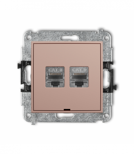 MINI Gniazdo komputerowe podwójne 2xRJ45, kat. 8, ekranowany, 8-stykowy, bez pola opisowego, Łososiowy Karlik 62MGKBO-12