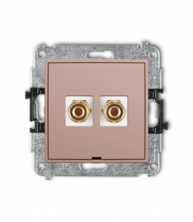 MINI Gniazdo głośnikowe pojedyncze, bez pola opisowego (typu banan - czerwony i czarny, pozłacany, 4 mm2, do lutowania), Łososiowy Karlik 62MGGBO-3