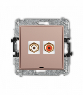 MINI Gniazdo podwójne RCA, bez pola opisowego (typu cinch - biały i czerwony, pozłacany), Łososiowy Karlik 62MGRCABO-2