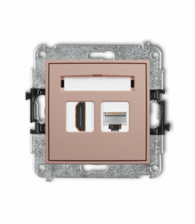 MINI Gniazdo HDMI 2.0, 4K + gniazda komp. poj. 1xRJ45, kat. 5e, 8-stykowy, Łososiowy Karlik 62MGHK