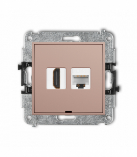 MINI Gniazdo HDMI 2.0, 4K + gniazda komp. poj. 1xRJ45, kat. 5e, 8-stykowy, bez pola opisowego, Łososiowy Karlik 62MGHKBO