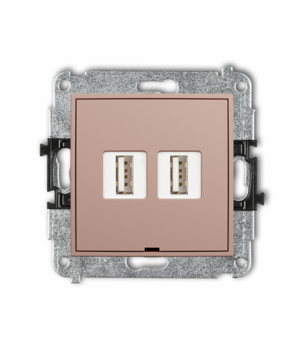 MINI Gniazdo podwójne 2xUSB A-A 2.0, bez pola opisowego, Łososiowy Karlik 62MGUSBBO-2