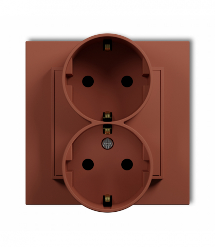 MINI Gniazdo podwójne z uziemieniem SCHUKO 2x(2P+Z) (przesłony torów prądowych), terakota Karlik 63MGP-2sp