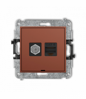 MINI Gniazdo antenowe typu F (SAT) + komputerowe 1xRJ45, kat. 6, 8-stykowy, bez pola opisowego, terakota Karlik 63MGFKBO-3