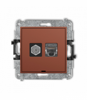 MINI Gniazdo antenowe typu F (SAT) + komputerowe 1xRJ45, kat. 6 ekranowany, 8-stykowy, bez pola opisowego, terakota Karlik 63MGFKBO-5