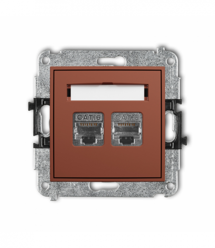 MINI Gniazdo komputerowe podwójne 2xRJ45, kat. 6, ekranowany, 8-stykowy, terakota Karlik 63MGK-6