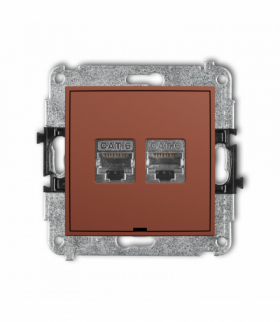 MINI Gniazdo komputerowe podwójne 2xRJ45, kat. 6, ekranowany, 8-stykowy, bez pola opisowego, terakota Karlik 63MGKBO-6