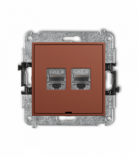 MINI Gniazdo komputerowe podwójne 2xRJ45, kat. 8, ekranowany, 8-stykowy, bez pola opisowego, terakota Karlik 63MGKBO-12