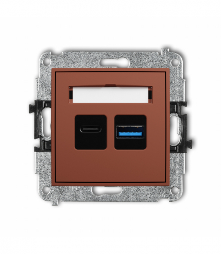 MINI Ładowarka USB podwójna USB C + USB A, 20W max., terakota Karlik 63MCUSB-8