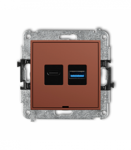 MINI Ładowarka USB podwójna USB C + USB A, 20W max., bez pola opisowego, terakota Karlik 63MCUSBBO-8