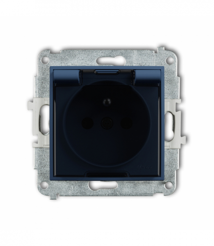 MINI Gniazdo bryzgoszczelne z uziemieniem 2P+Z (klapka dymna, przesłony torów prądowych), navy blue Karlik 64MGPB-1zdp
