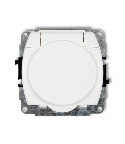 TREND Gniazdo bryzgoszczelne z uziemieniem 2P+Z (klapka biała, bez przesłon torów prądowych), biały Karlik GPB-1z