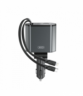 Ładowarka samochodowa XO CC62 104W 1xUSB 1xUSB-C szara z kablem USB-C i kablem Lightning TFO GSM186088