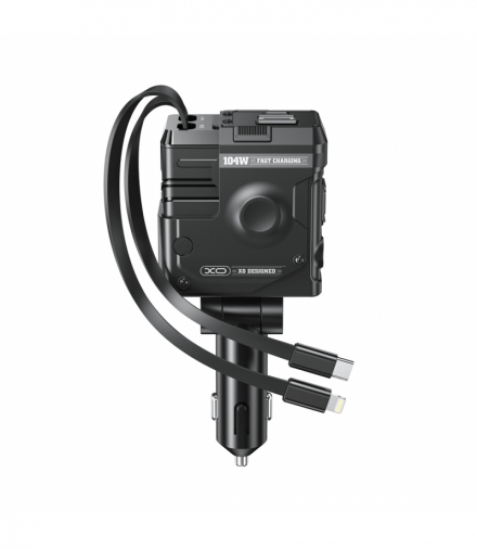 Ładowarka samochodowa XO CC66 104W 1xUSB 1xUSB-C czarna z kablem USB-C i kablem Lightning TFO GSM188159
