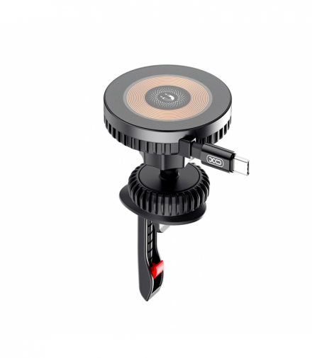 Uchwyt samochodowy XO CX024 magnetyczny z ładowaniem bezprzewodowym indukcyjnym z kablem USB-C 15W czarny do kratki TFO GSM182493
