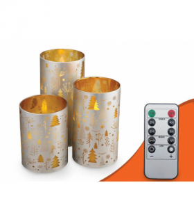 Ozdobne świece LED srebrne świąteczne, zestaw 3 sztuki + pilot ML95