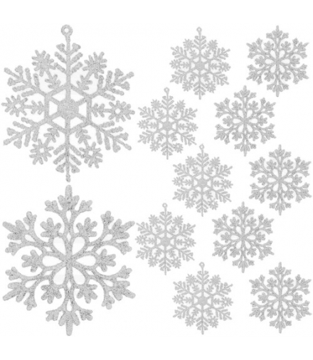 Bombki choinkowe, białe, brokatowe śnieżynki 12szt. Ruhhy 22516