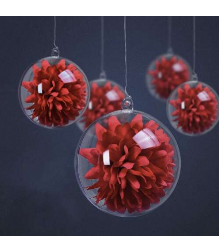 Bombki rozkładane, przezroczyste 10cm zestaw 10szt. bombka rozkłada się na pół, możliwość włożenia dekoracji do środka Ruhhy 22277