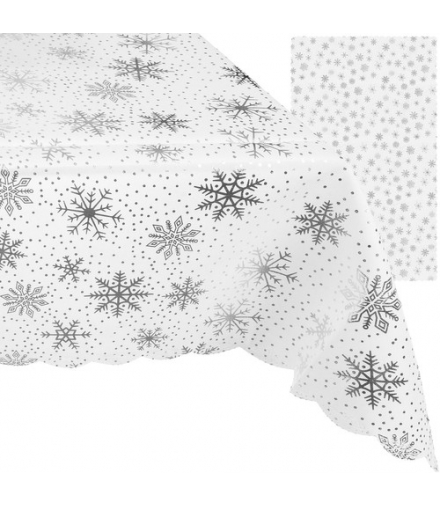 Duży obrus świąteczny na stół, 220x140cm, biały w śnieżynki Ruhhy 22791